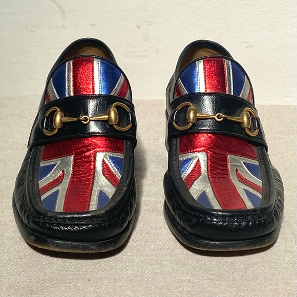 Gucci black brass horsebit union jack uk flag metallic loafers size 5 - Picture 3 of 11